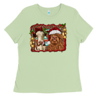 Matcha christmas heifer and highland cow with serape background Ladies Tee - RanaPortraitStore