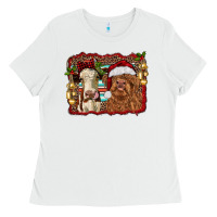 White christmas heifer and highland cow with serape background Ladies Tee - RanaPortraitStore