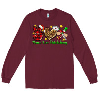 Burgundy Peace love Phlebotomy Christmas Long Sleeve Tee - NancyCooperArtShop