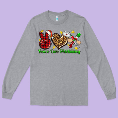 Peace Love Phlebotomy Christmas Long Sleeve Tee Designed By Nancycooperartshop