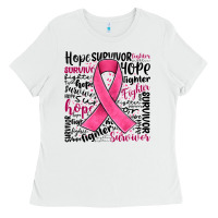 White breast cancer ribbon Ladies Tee - JahusDesignShop
