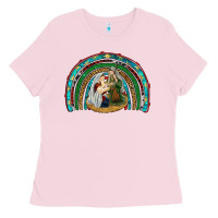 Bubblegum Pink holy family rainbow Ladies Tee - RanaPortraitStore