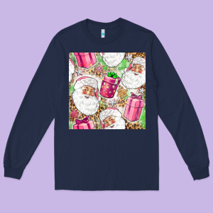 Pink Christmas Santa Claus And Gift Box Long Sleeve Tee Designed By Nancycooperartshop