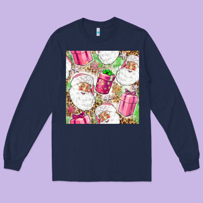 Pink Christmas Santa Claus And Gift Box Long Sleeve Tee Designed By Nancycooperartshop