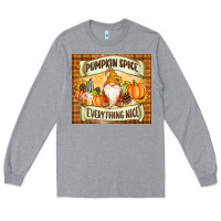 Heather Grey Pumpkin Spice Everything Nice Gnome Long Sleeve Tee - MaliasSmallBusiness