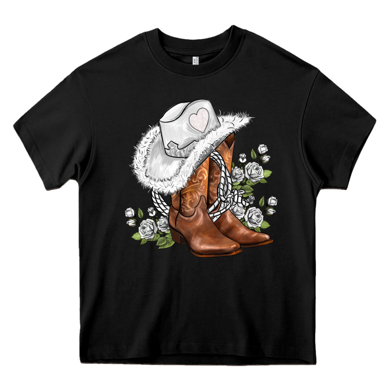 White  Cowgirl  And Roses Heavy Core Tee by AdoDesignShop | Teevron