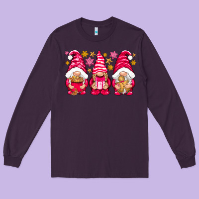 Pink Christmas Gnomes Long Sleeve Tee Designed By Nancycooperartshop