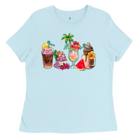 Baby Blue summer coffee cups Ladies Tee - AdoDesignShop