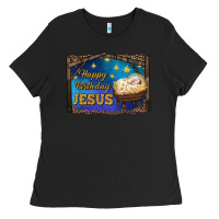 Black happy birthday jesus Ladies Tee - RanaPortraitStore