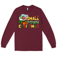 Burgundy Small town Christmas Long Sleeve Tee - NancyCooperArtShop