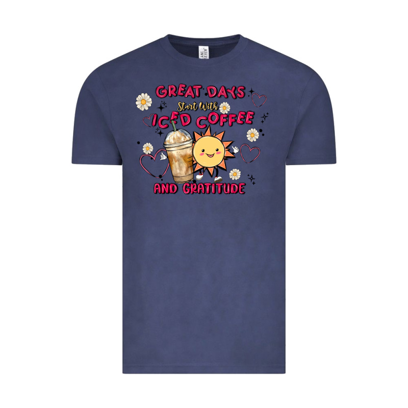 Great Days Start With Iced Coffee And Gratitude Vintage Tee by MaliasSmallBusiness | Teevron