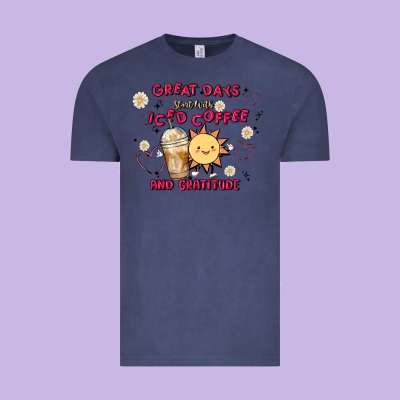 Great Days Start With Iced Coffee And Gratitude Vintage Tee Designed By Maliassmallbusiness