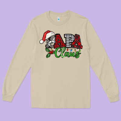 Papa Claus With Christmas Lights And Mistletoe Long Sleeve Tee Designed By Nancycooperartshop