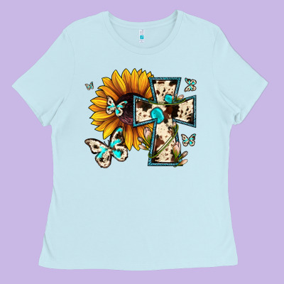 Cross With Sunflower Ladies Tee Designed By Jahusdesignshop