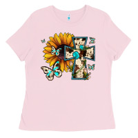 Bubblegum Pink cross with sunflower Ladies Tee - JahusDesignShop
