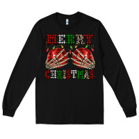 Black Merry Christmas skeleton hands boobs Long Sleeve Tee - NancyCooperArtShop