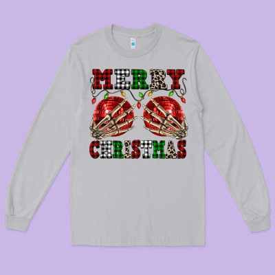 Merry Christmas Skeleton Hands Boobs Long Sleeve Tee Designed By Nancycooperartshop