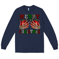Navy Merry Christmas skeleton hands boobs Long Sleeve Tee - NancyCooperArtShop