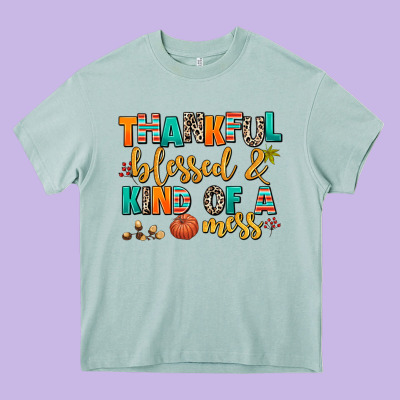 Thankful  Blessed And Kind Of A Mess Heavy Core Tee Designed By Adodesignshop