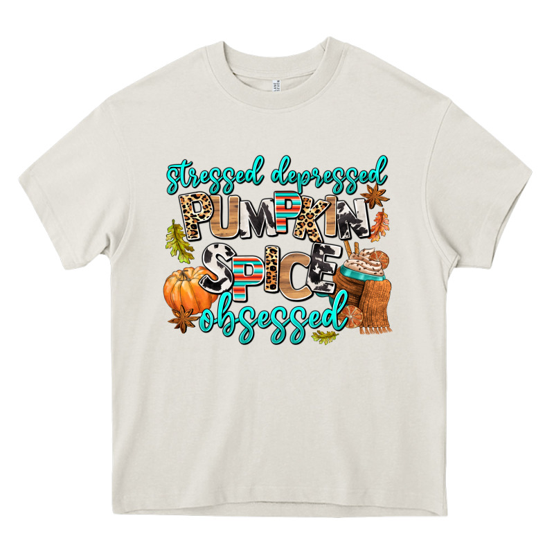 Stressed Depressed Pumpkin Spice Obsessed Heavy Core Tee by AdoDesignShop | Teevron