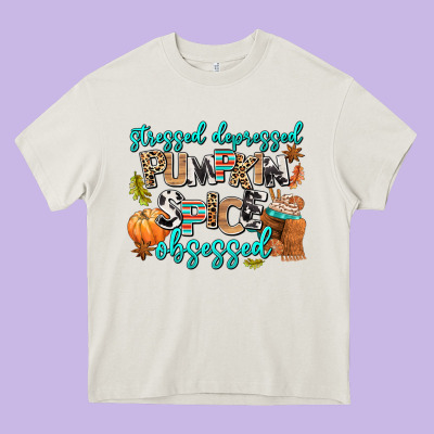 Stressed Depressed Pumpkin Spice Obsessed Heavy Core Tee Designed By Adodesignshop
