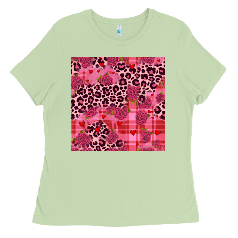 Valentines Day Roses Leopard Seamless Pattern Ladies Tee by JahusDesignShop | Teevron