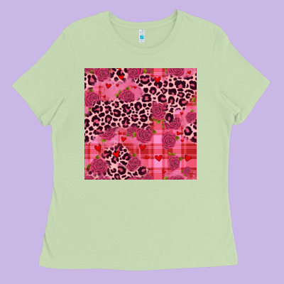 Valentines Day Roses Leopard Seamless Pattern Ladies Tee Designed By Jahusdesignshop