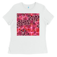 White valentines day roses leopard seamless pattern Ladies Tee - JahusDesignShop
