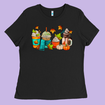Fall Coffee Cups Ladies Tee Designed By Adodesignshop