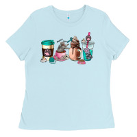 Baby Blue cat  coffee cup Ladies Tee - AdoDesignShop