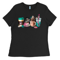 Black cat  coffee cup Ladies Tee - AdoDesignShop