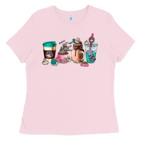 Bubblegum Pink cat  coffee cup Ladies Tee - AdoDesignShop