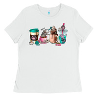 White cat  coffee cup Ladies Tee - AdoDesignShop