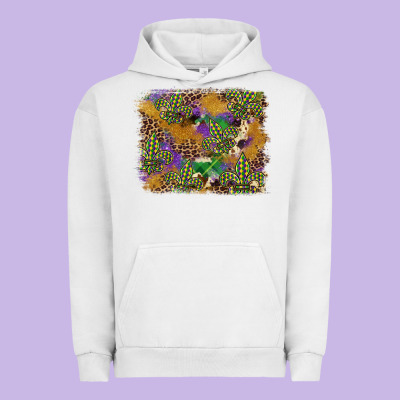 Mardi Gras Plaid Purple Glitter Cowhide  Leopard Urban Hoodie Designed By Fadigitalartstudio
