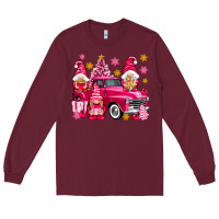 Burgundy Pink christmas gnomes truck Long Sleeve Tee - NancyCooperArtShop