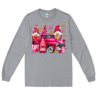 Heather Grey Pink christmas gnomes truck Long Sleeve Tee - NancyCooperArtShop