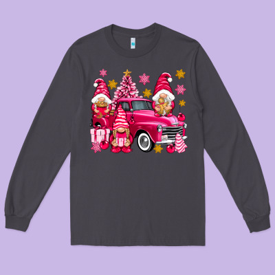 Pink Christmas Gnomes Truck Long Sleeve Tee Designed By Nancycooperartshop