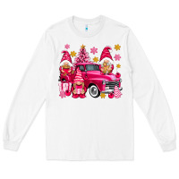White Pink christmas gnomes truck Long Sleeve Tee - NancyCooperArtShop