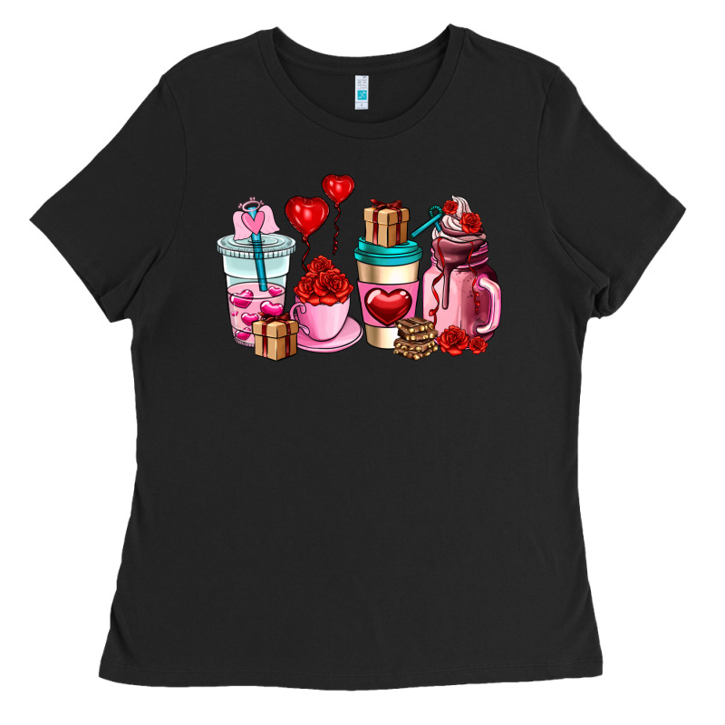 Valentines Day Roses Coffee Cups Ladies Tee by AdoDesignShop | Teevron