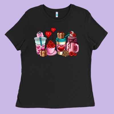 Valentines Day Roses Coffee Cups Ladies Tee Designed By Adodesignshop