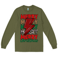 Army Green merry christmas lightning bolt Long Sleeve Tee - MaliasSmallBusiness