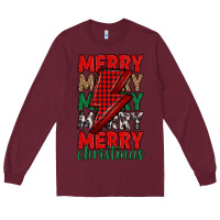 Burgundy merry christmas lightning bolt Long Sleeve Tee - MaliasSmallBusiness