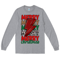 Heather Grey merry christmas lightning bolt Long Sleeve Tee - MaliasSmallBusiness
