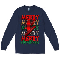 Navy merry christmas lightning bolt Long Sleeve Tee - MaliasSmallBusiness