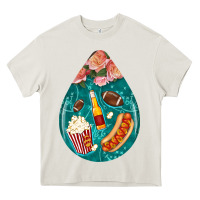 Cream american football and western roses teardrop Heavy Core Tee - BundleAndBundleShop