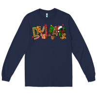 Navy Personalized Christmas Themed Long Sleeve Tee - NancyCooperArtShop
