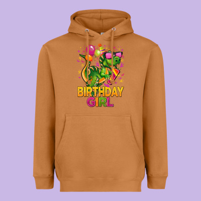 1st Birthday Girl T Rex Pink Heavyweight Hoodie Designed By Cowgirlartshop