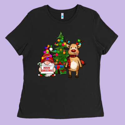 Merry Christmas Gnomes, Reindeer Ladies Tee Designed By Ranaportraitstore