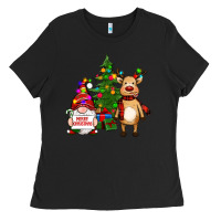 Black merry christmas gnomes, reindeer Ladies Tee - RanaPortraitStore