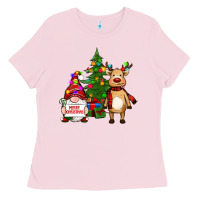 Bubblegum Pink merry christmas gnomes, reindeer Ladies Tee - RanaPortraitStore